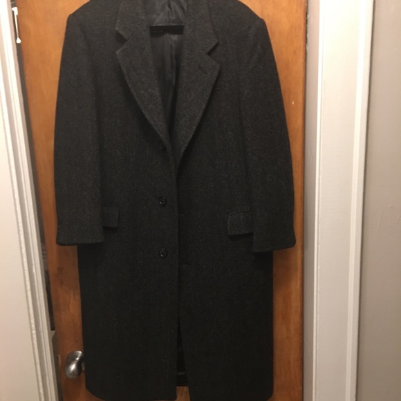 Vintage 42R 100% Wool Herringbone Overcoat - Picture 2 of 6